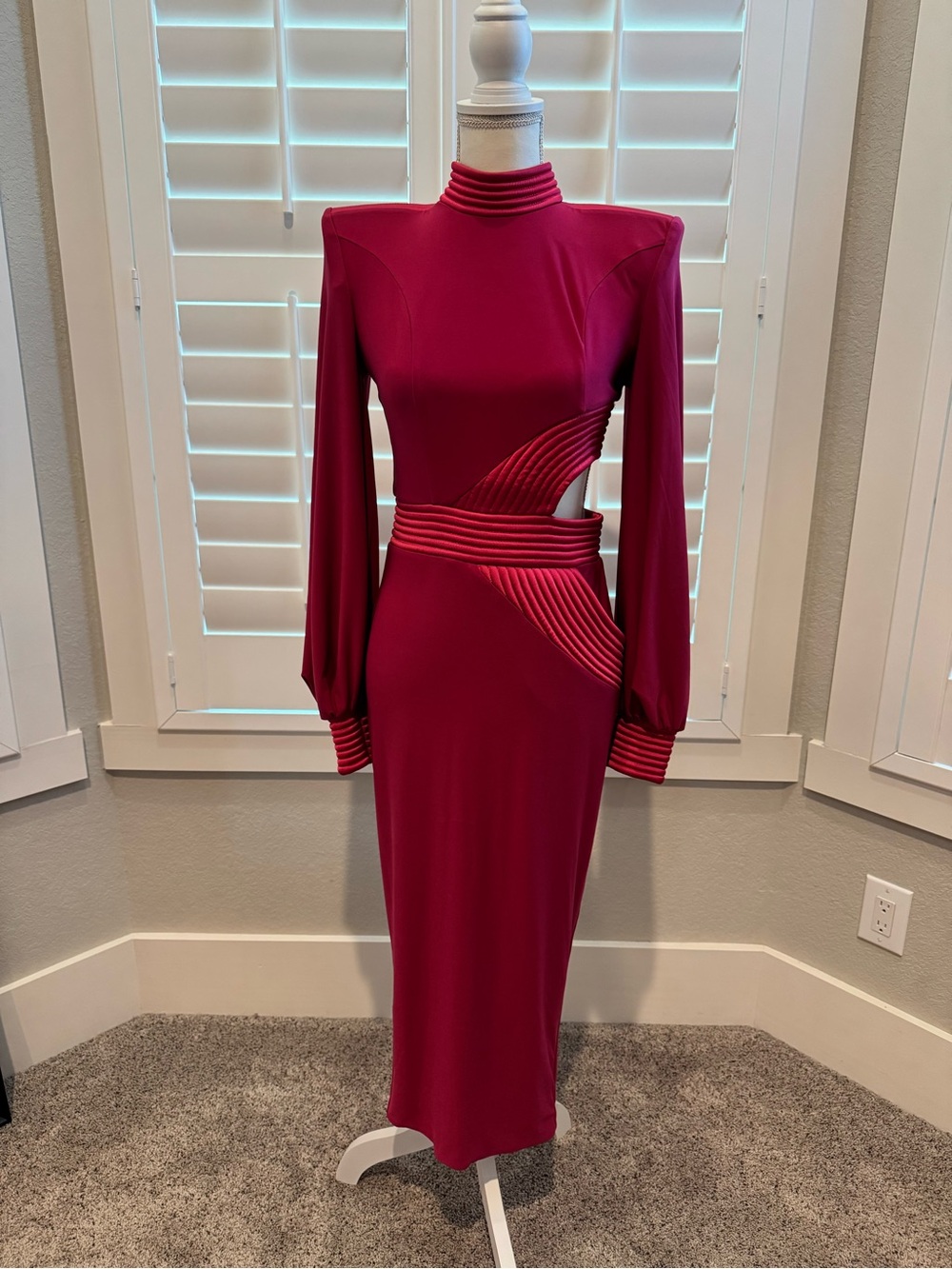 Zhivago Fuchsia Midi Dress with Ribbed Waist Detailing